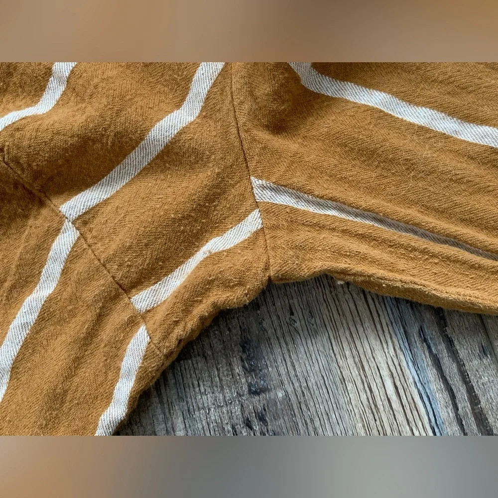 ✨SOLD✨Roolee Cotton Mustard Yellow/Striped 3/4 Sleeve Dress with Pockets Small - Picture 9 of 12